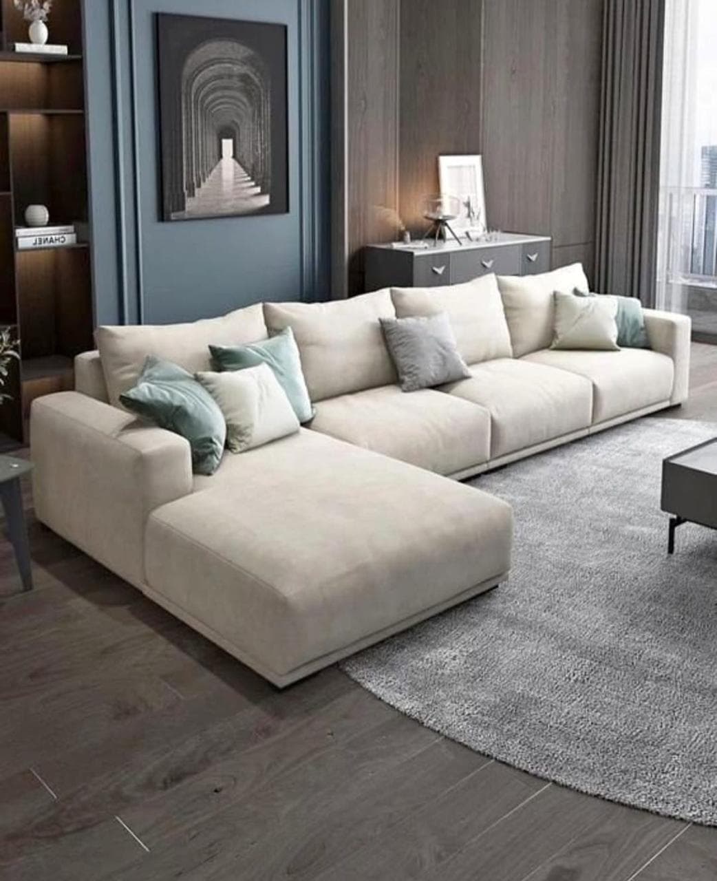 Beige Sectional with Pillows