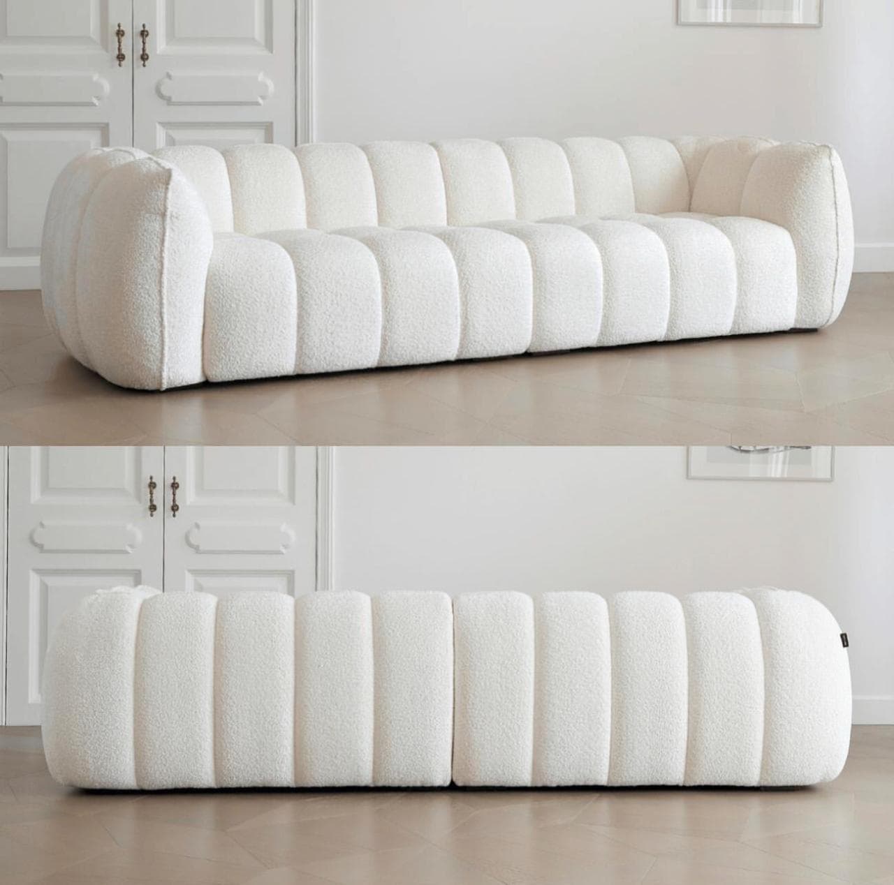White Bouclé Channel Sofa